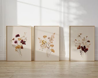 Wildflower Watercolor Art Print Set: Neutral Boho Home Decor (UNFRAMED)