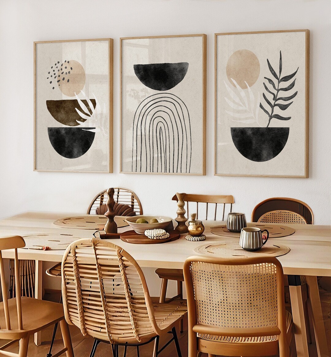 Modern Neutral Abstract Art Set of 3, Black and Beige Abstract Prints ...