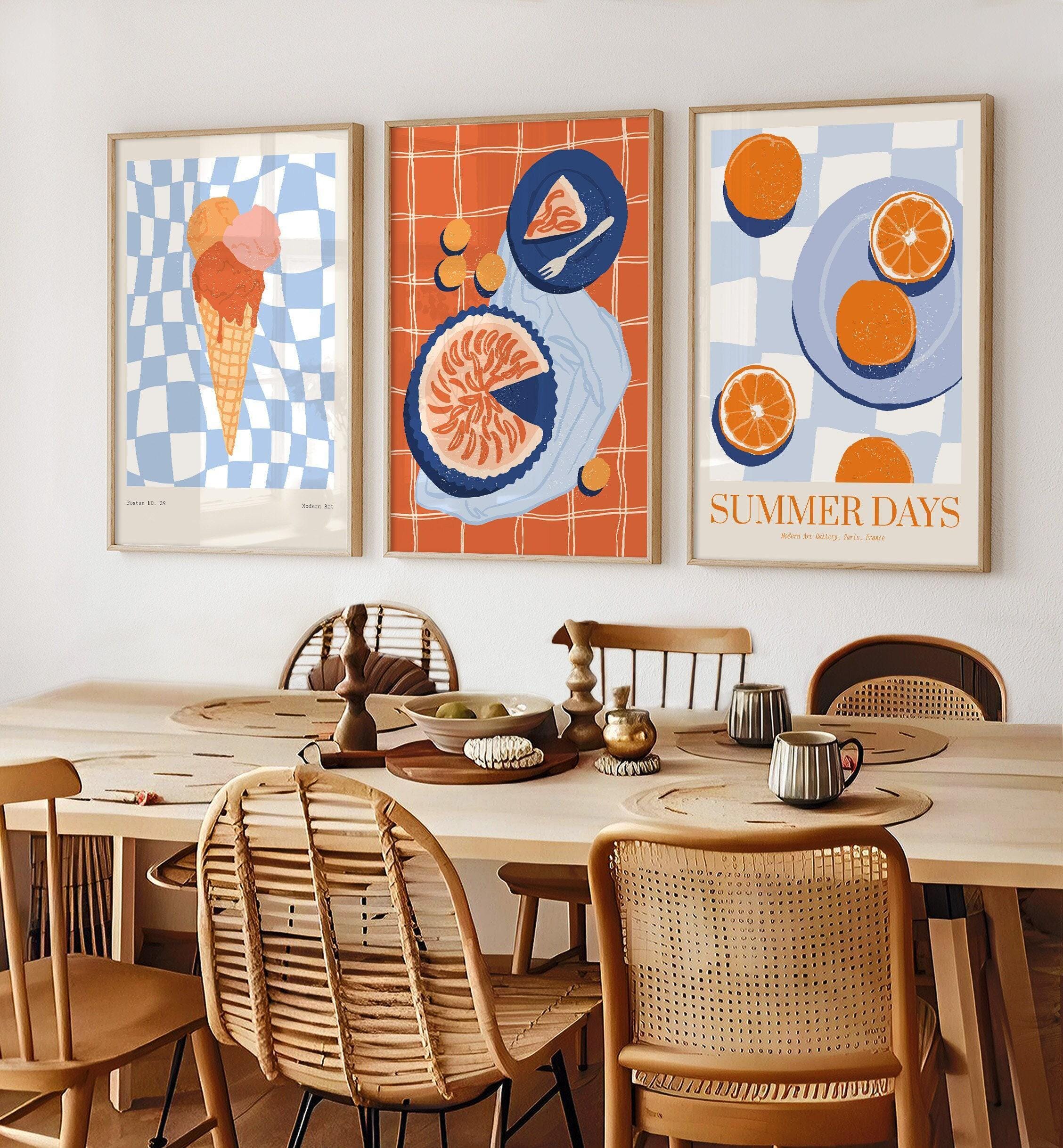 Summer Kitchen Art Prints: Ice Cream, Picnic Tarts, Oranges Set - Etsy