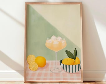 Citrus Cocktail Wall Art Print Modern Pastel Kitchen and Bar Cart Decor