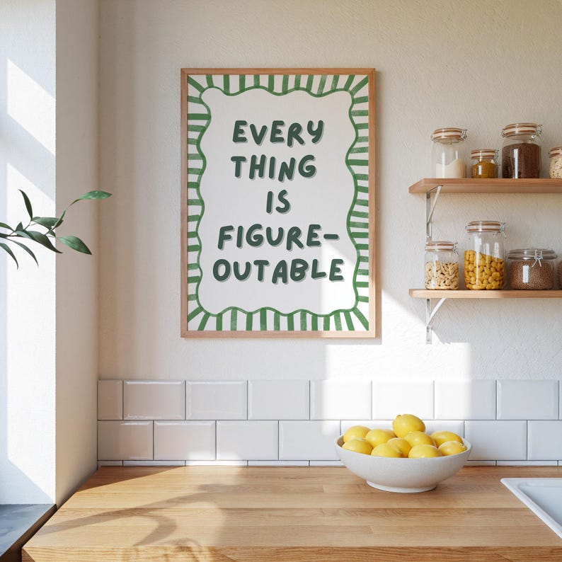 Sage Green Motivational Print, Everything Is Figureoutable Office Decor (Unframed) image 2