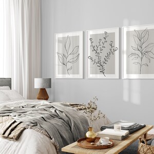 Botanical Line Art Prints: Grey Home Decor, Set of 3 (UNFRAMED) image 11