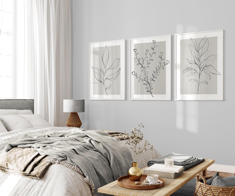 Botanical Line Art Prints: Grey Home Decor, Set of 3 (UNFRAMED) image 11