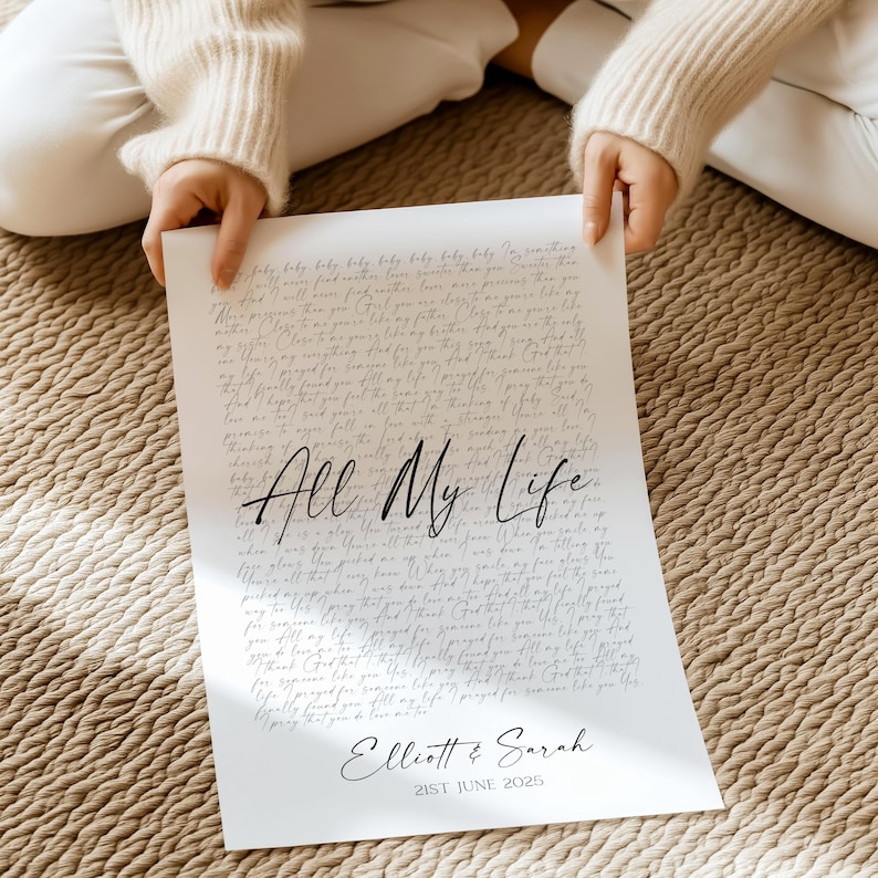 Custom Wedding Song Lyrics Print, First Dance Keepsake (can be framed A1-A5 Sizes Available) image 5