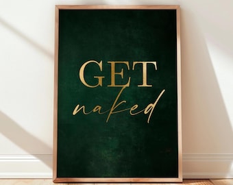 Modern Bathroom Print – Emerald Green & Gold – Humorous Powder-Room Wall Art