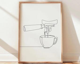 Minimalist Coffee Line Art Print: Kitchen Wall Decor (UNFRAMED)