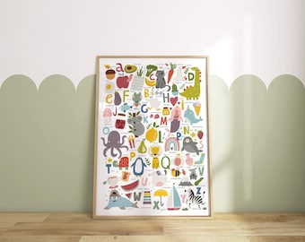 Alphabet Nursery Print, Kids Room Decor (UNFRAMED)