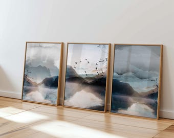 Abstract Mountain Landscape Print Set of 3, Nordic Wall Art (UNFRAMED)