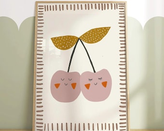 Mon Cheri Print, Cherry Nursery Pink Coquette Poster, Playroom Wall Art French Decor (UNFRAMED)