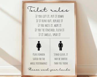 Funny Toilet Rules Bathroom Print: Neutral Guest Bath Wall Art (Unframed)