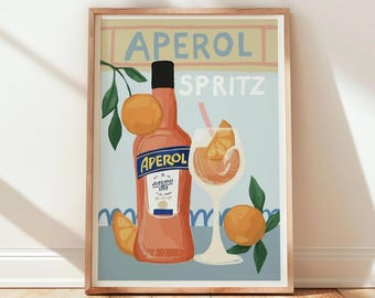 Orange spritz cocktail print, modern watercolor cocktail, Kitchen Wall Decor, UNFRAMED