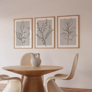 Botanical Line Art Prints: Grey Home Decor, Set of 3 (UNFRAMED) image 7