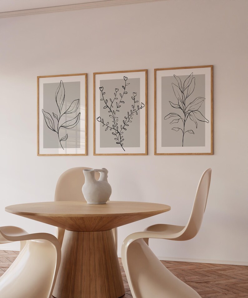 Botanical Line Art Prints: Grey Home Decor, Set of 3 (UNFRAMED) image 7
