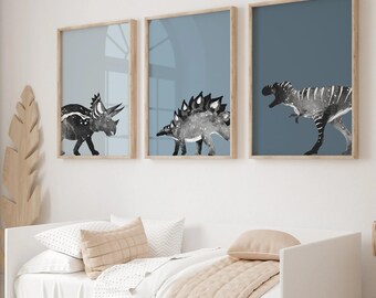 Dinosaur Wall Art Set of 3, Dinosaur Nursery Prints for Boys Room Wall Decor, Dinosaur Bedroom Art for Toddler Dino Poster Unframed