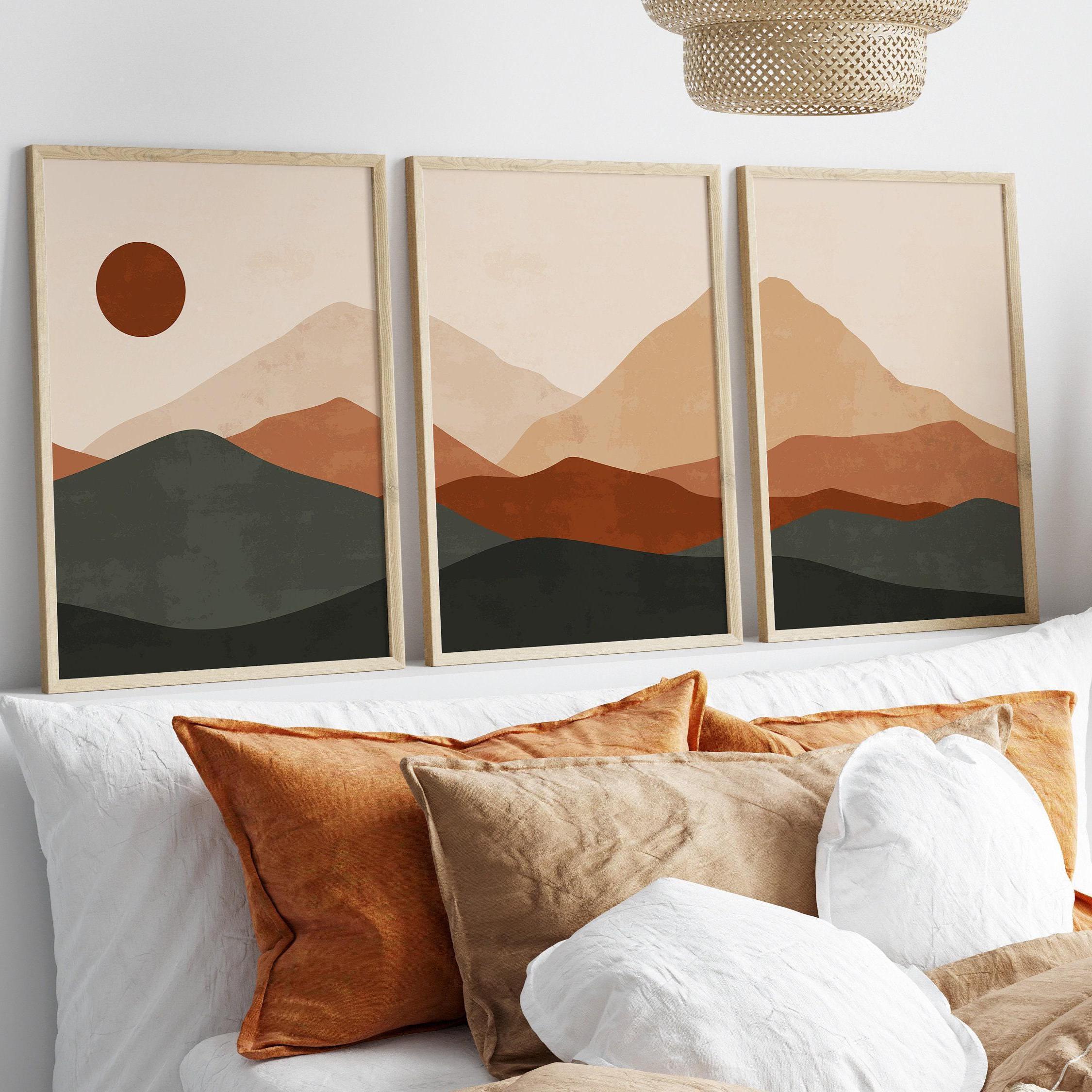 Boho Landscape Wall Art Set of 3: Terracotta & Green Mountain Prints ...