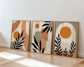 Láminas de arte de pared abstracto bohemio: beige, verde y terracota (juego de 3)