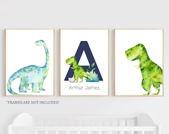 Dinosaur Wall Art Prints Jurassic Watercolor Dinosaurs Poster Wall Pictures Animals for Nursery Boys Room Decor 3 Pcs Unframed