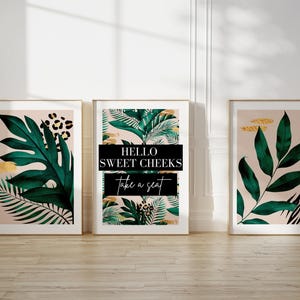 Conjunto de impresiones tropicales para baño: Arte moderno para la pared del inodoro
