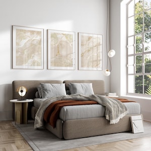 Beige & Gold Drucke, Marmor Effekt, 3er Set Drucke, UNGERAHMT