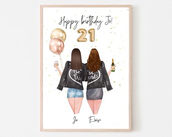 Personalized 21st Birthday Friend Print, Confetti Art (UNFRAMED)