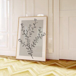 Botanical Line Art Prints: Grey Home Decor, Set of 3 (UNFRAMED) image 10