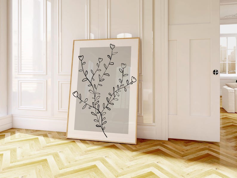 Botanical Line Art Prints: Grey Home Decor, Set of 3 (UNFRAMED) image 10
