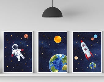 宇宙プリントセット：子供部屋の装飾、宇宙テーマ（フレームなし