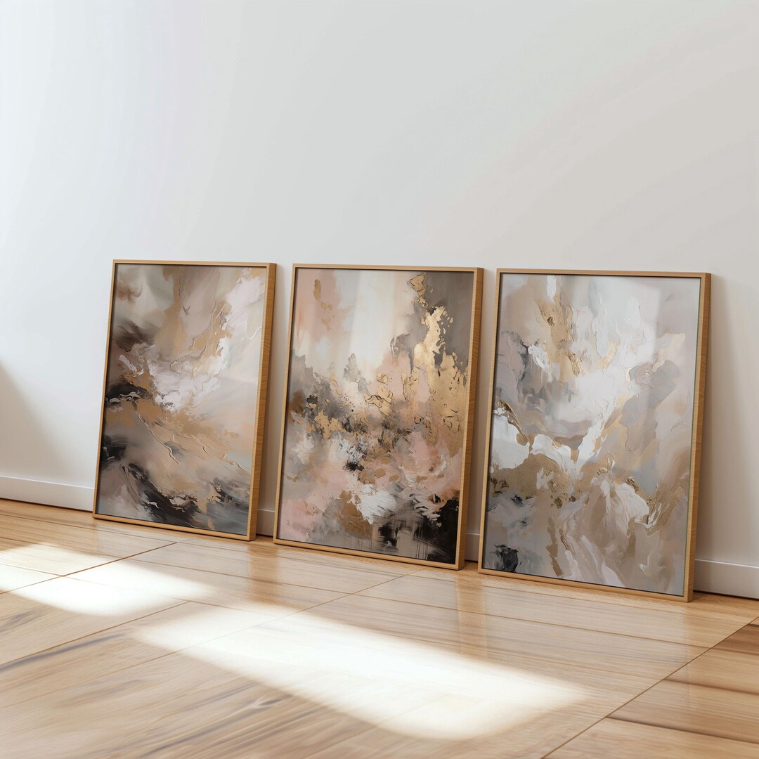 Neutral Abstract Art Prints: Beige, Gold & Black Set of 3 (UNFRAMED) - Etsy
