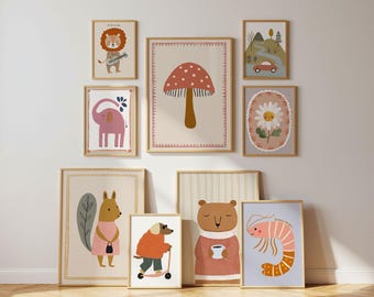 Colorful Nursery Wall Art Set Girls Gallery Decor Kids Playroom Prints Printable