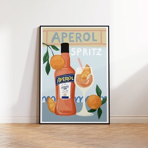 Aperol spritz cocktail print, modern watercolor cocktail, Kitchen Wall Decor, UNFRAMED