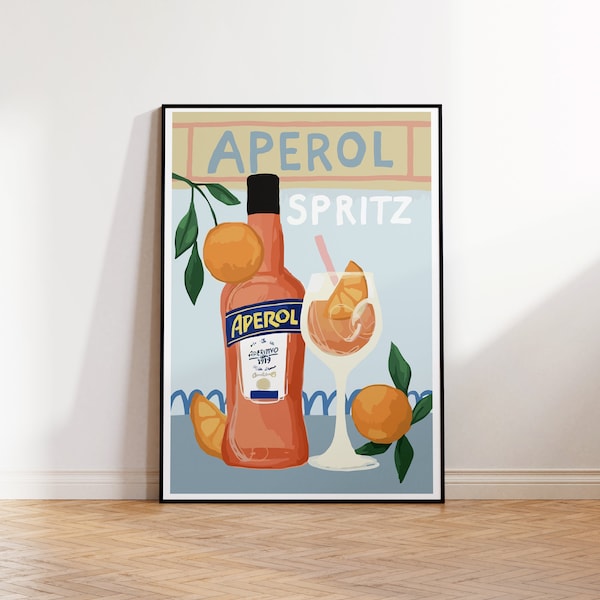 Aperol Spritz Cocktail Print, moderner Aquarell Cocktail, Küchen Deko, UNGERAHMT