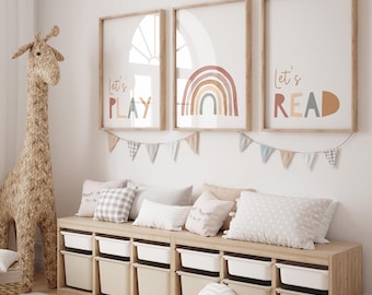 Playroom Prints, 'Let's Play, Let's Read' Set of 3 (UNFRAMED)