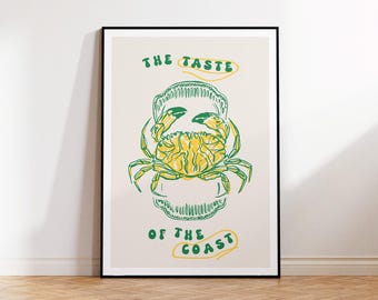 Coastal Crab Kitchen Art Print: Nautical Beach House Decor