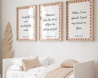 Christian Nursery Wall Art Set of 3, Bible Verse Nursery Prints, Scripture Wall Art for Baby Room, Christian Kids Room Decor Unframed