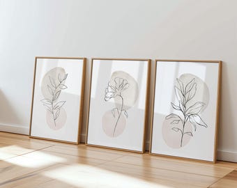 Láminas botánicas: decoración del hogar en tonos beige neutros, juego de 3 (sin marco)