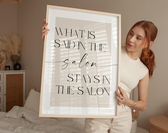 What Happens In The Salon Art Print: Beauty Salon Decor Wall, Typography Art Print for Salon Wall Decor for Hair Dresser Unframed