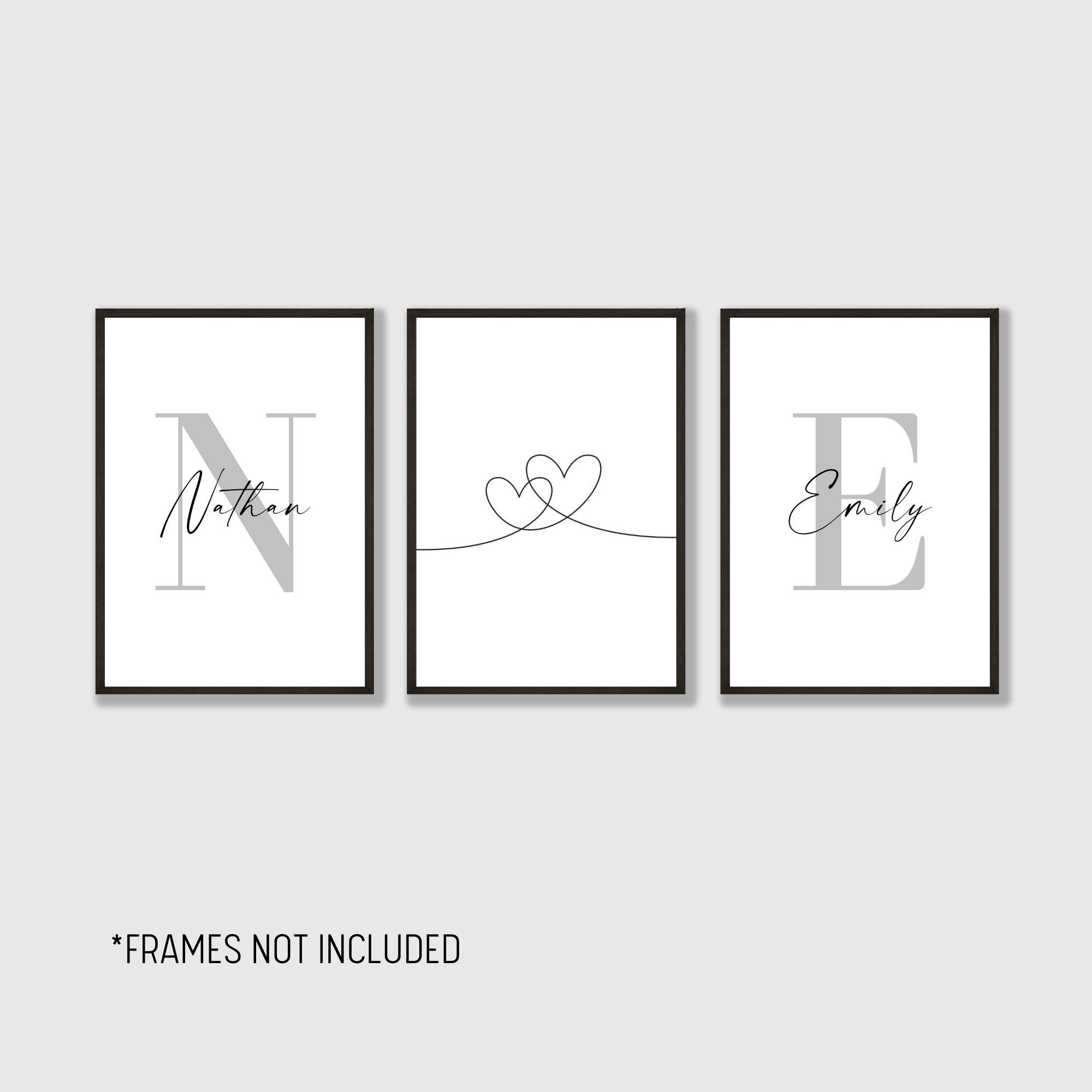 Bedroom Wall Décor Couple Initials in Grey Set of 3 Etsy
