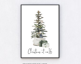 Christmas Tree Print with Personalised Home Number, Christmas print,UNFRAMED