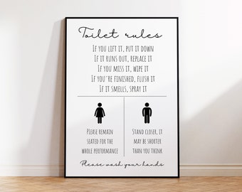 Toilet rules, Bathroom Wall Print, Funny Bathroom Wall Art,UNFRAMED