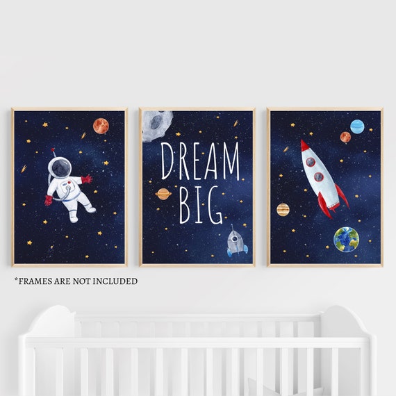 Dream Big Rocket Print Nursery Art Bedroom Print Picture Wall Art 