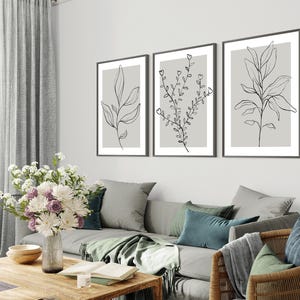 Botanical Line Art Prints: Grey Home Decor, Set of 3 (UNFRAMED) image 5