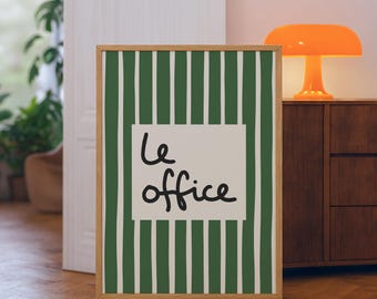 Le Office Print Green Striped Wall Art Retro Typography Poster for Home Workspace Decor