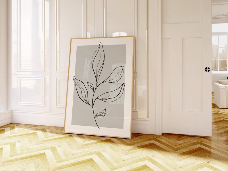 Botanical Line Art Prints: Grey Home Decor, Set of 3 (UNFRAMED) image 8