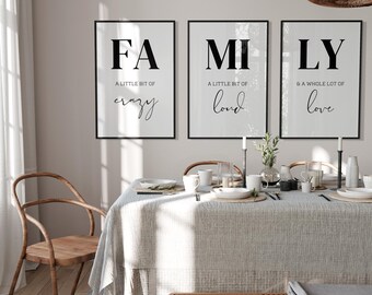 Family Definition Wall Art: Modern 3 Piece Print Set (UNFRAMED)