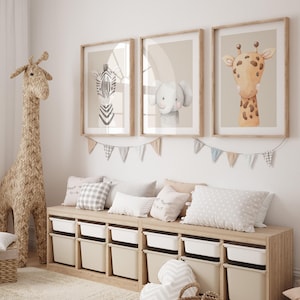 Safari Animal Nursery Prints: Beige Neutral Decor, UNFRAMED