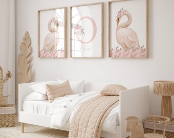 Swan Princess Rainbow Girls A4 or A3 Nursery Set of Unframed ...