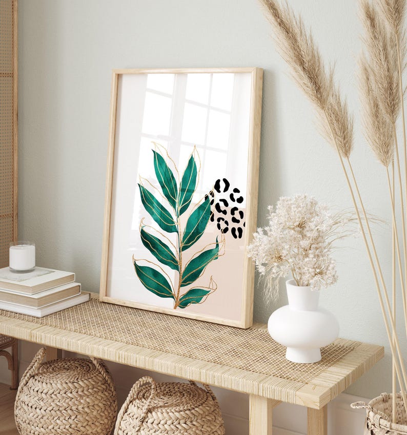 Botanical Tropical Print Set of 2 Prints: Green Palm Leaf Gallery Wall Art, UNFRAMED image 10