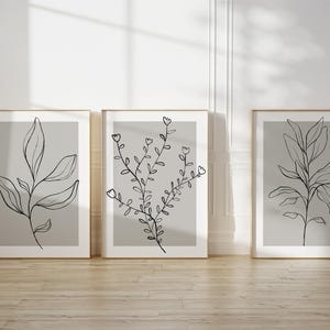 Botanical Line Art Prints: Grey Home Decor, Set of 3 (UNFRAMED) image 4