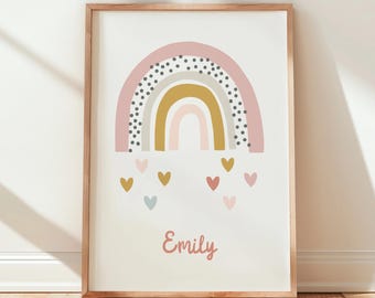 Personalized Rainbow Wall Art Print, Custom Name Nursery Wall Art for Kids Room, Rainbow Nursery Print UNFRAMED