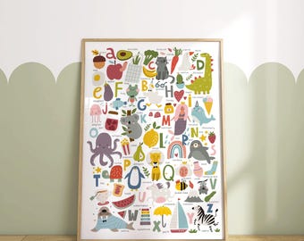 Colorful Alphabet Nursery Print: Kids Room Decor (UNFRAMED)